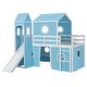 preview thumbnail 12 of 13, Playhouse Twin Size Loft Bed with Slide Pink Tent and Tower,Spacious Under Bed Space for Kids
