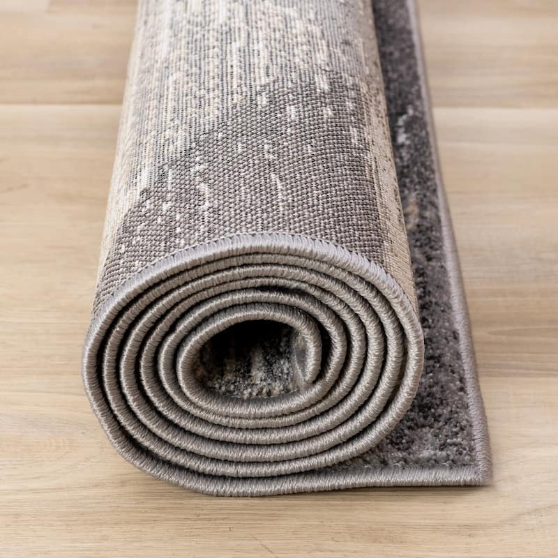 Grey Beige White Distressed Diamond Pattern Living Room Rug