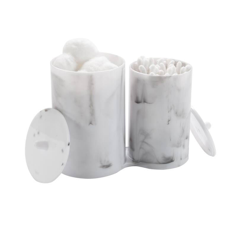 Simplify 2 Compartment Q-Tip and Cotton Holder in Marble - 6.02" x 3.43" x 5.12"