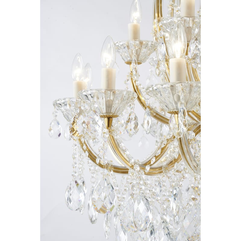24-Light Satin Brass Chandelier With Clear Crystals