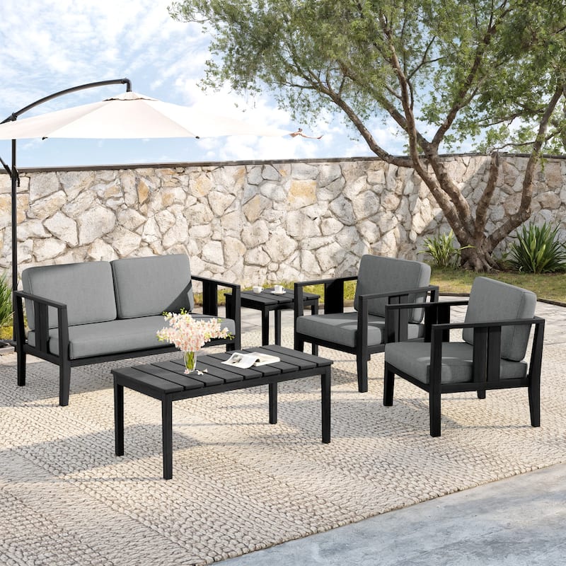 5-Piece Teak Wood Outdoor Conversation Set