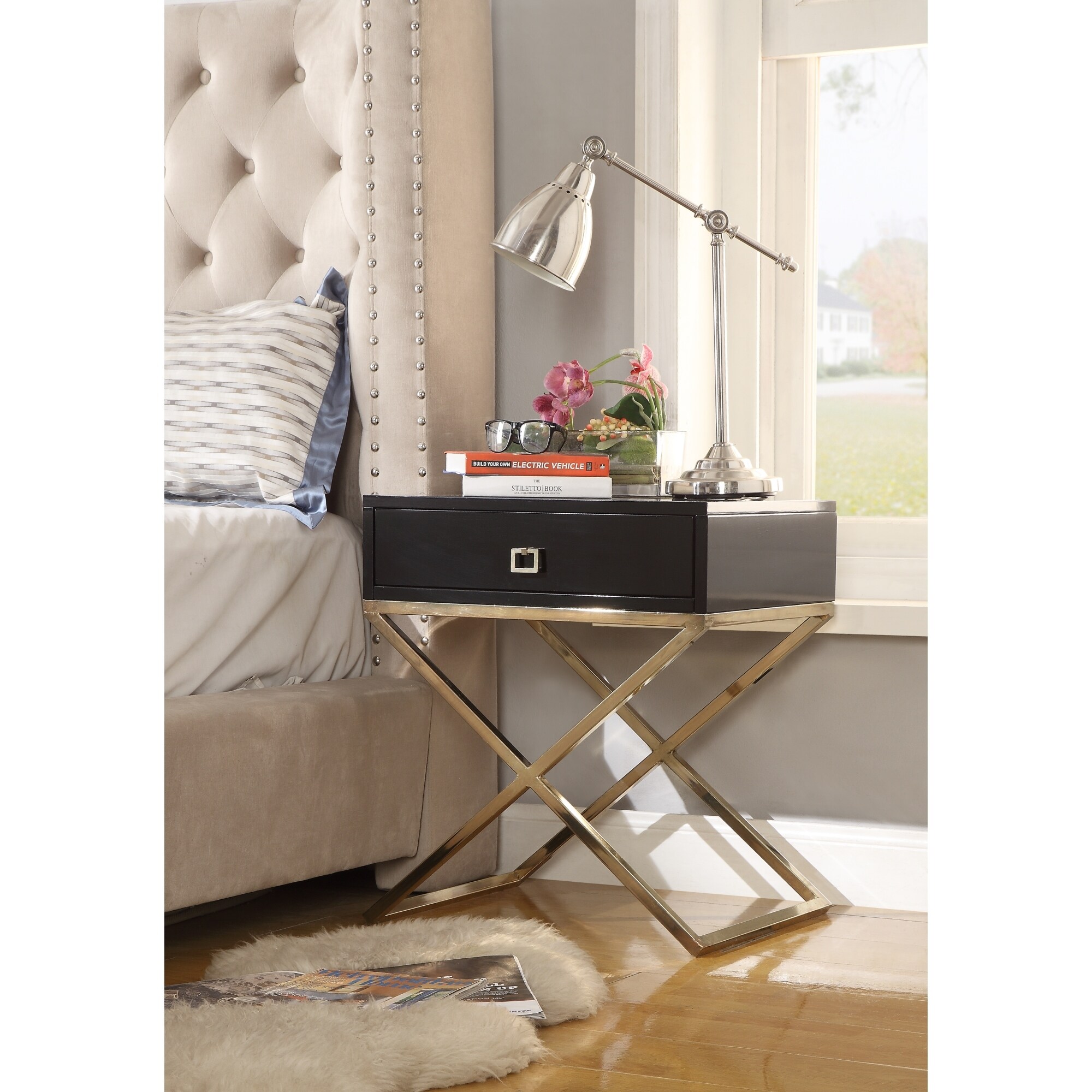 Asian Black Lacquer Round Top Cross 4 Legs Center Side Table Stand cs7624S