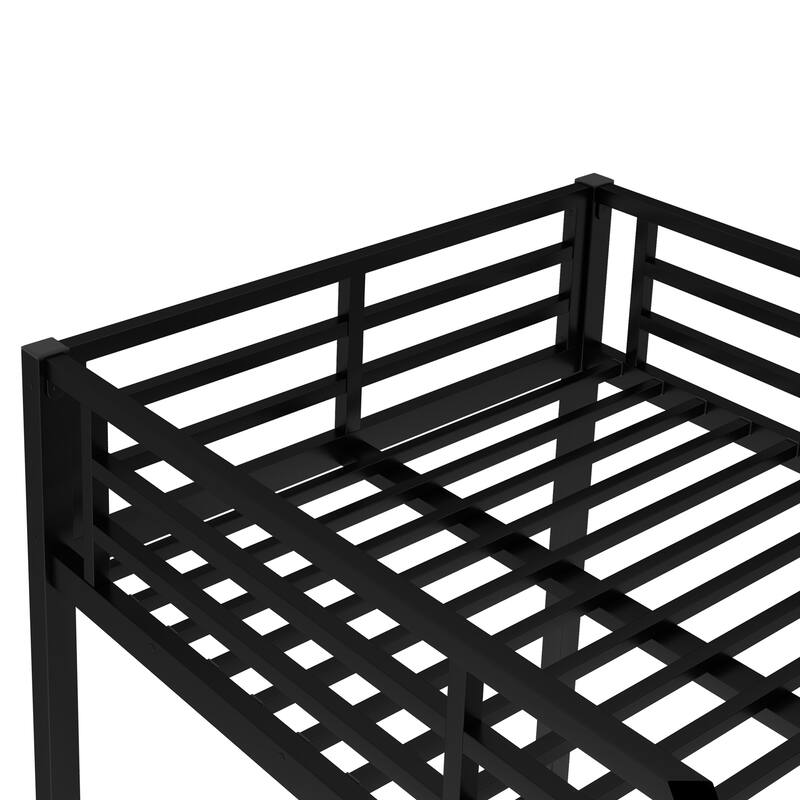 Metal Bunk Bed Frame with Safety Guardrail, Heavy Duty Metal Slat Support, Noise Free