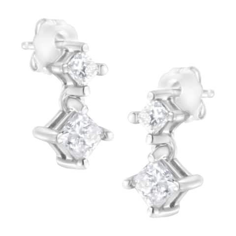 14K White Gold 3/4ct TDW Double Diamond Princess-Cut Stud Earrings (I-J Color, I2-I3 Clarity)