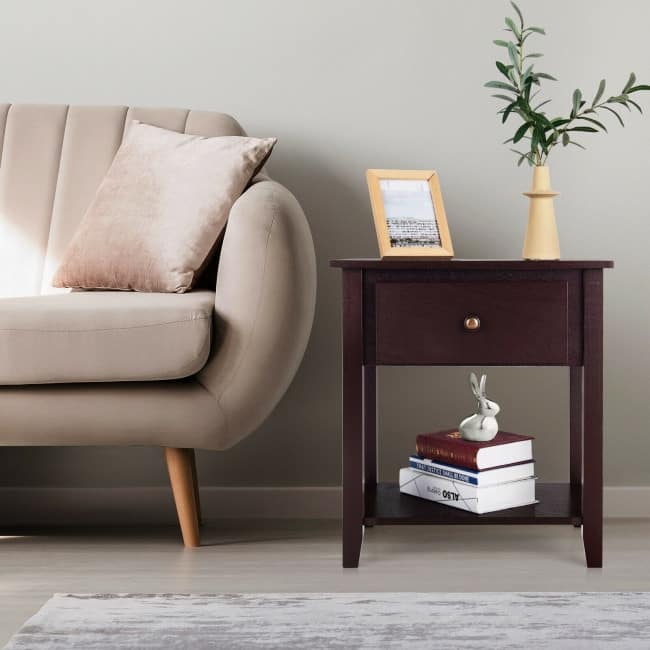 Nightstand Beside Sofa Table End Table with Drawer & Shelf - 15" x 22" x 24" (L x W x H)