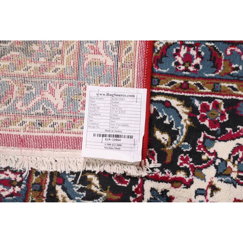 Floral Rose Kashan Turkish Area Rug Machine Made Carpet - 9'8" x 12'10"
