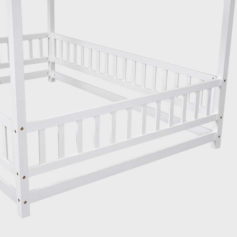 Full Size Floor Wooden Bed with House Roof Frame