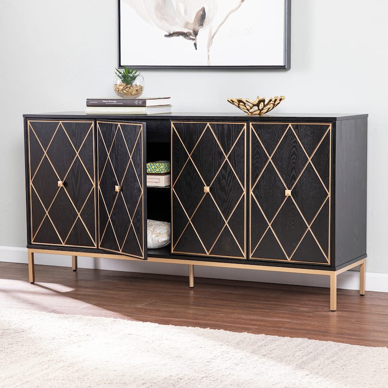 SEI Furniture Maubert Contemporary Gold Detail Wood Cabinet - Black