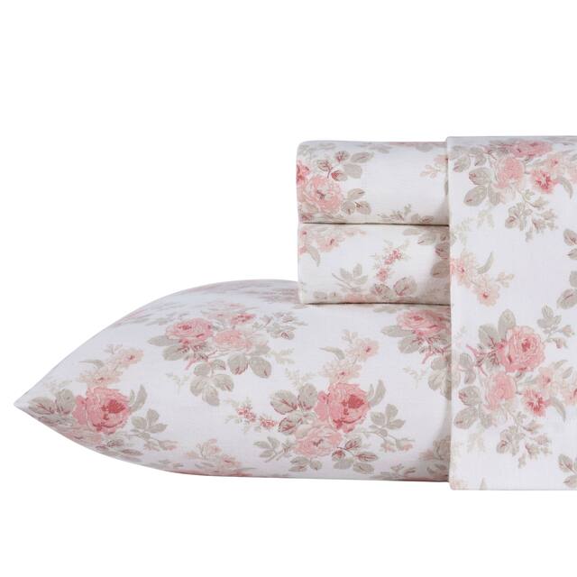 Laura Ashley Cotton Flannel-Soft-Deep Pocket-Sheet & Pillowcase Set - Lisalee - King
