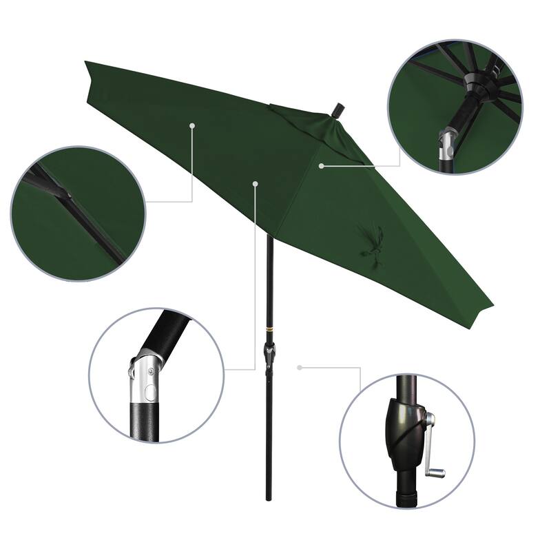 California Umbrella 9' Rd. Aluminum Patio Umbrella, Crank Lift with Push Button Tilt, Black Finish, Pacifica Fabric