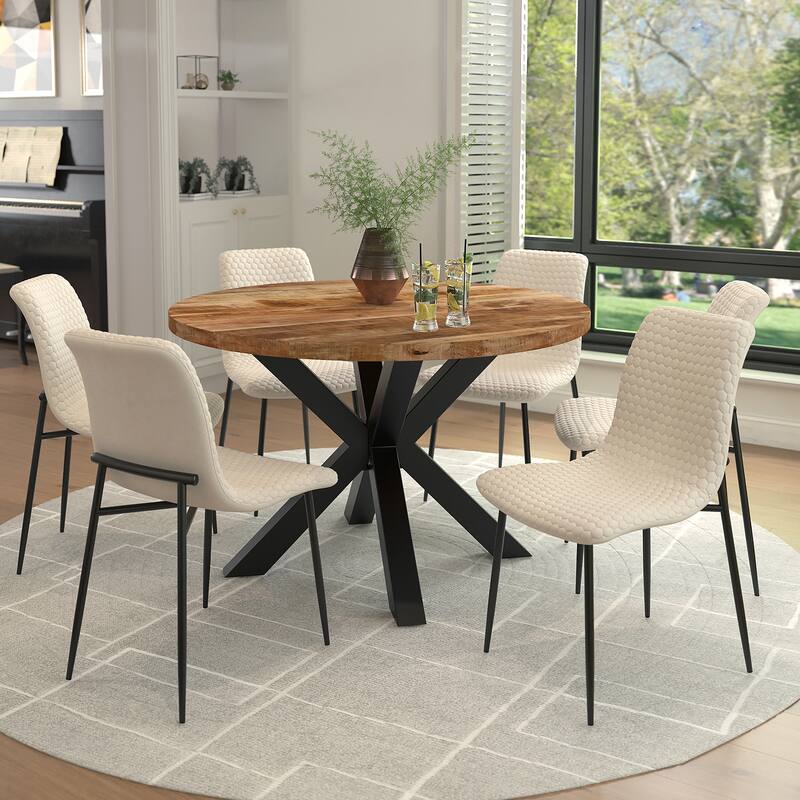 Contemporary Fabric and Metal Dining Chair, Set of 2