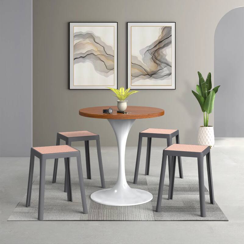 Tresse Modern Stackable Dining Stool with Wicker Seat for Dining Room, Garden, Patio, Indoor or Outdoor Set of 2