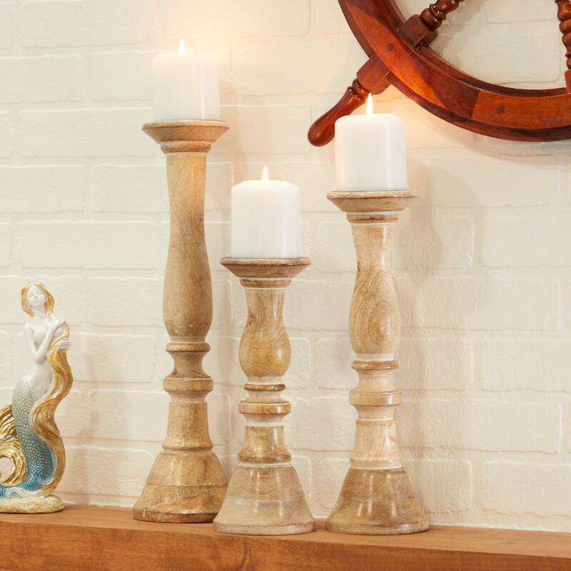 Brown, Light Brown, Gray or Black Wood Traditional Candle Holder (Set of 3) - S/3 18, 15, 12"H
