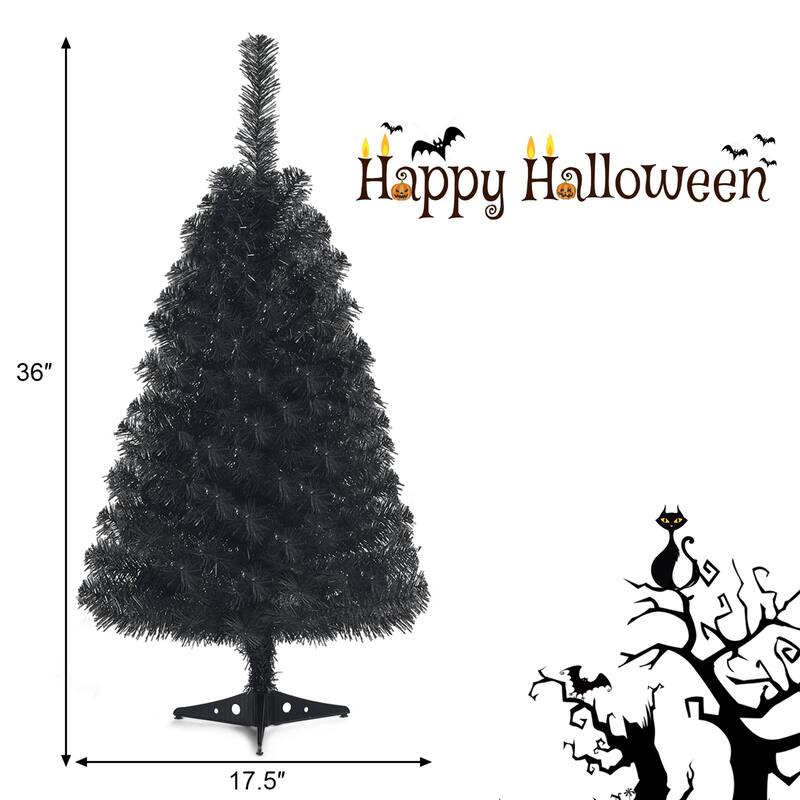 Gymax 3 Ft Un-lit Black Halloween Tree Artificial Tabletop Christmas - See Details