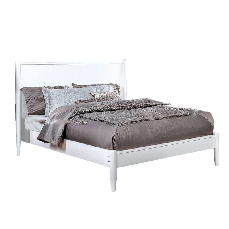 Wooden Platform Bed With Round Tapered Legs - White - Queen