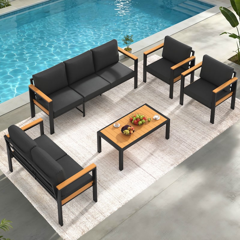 4/5/7-Piece Patio Conversation Set with Table, All-Weather Aluminum Furniture for Outdoor Living - Gray/Black