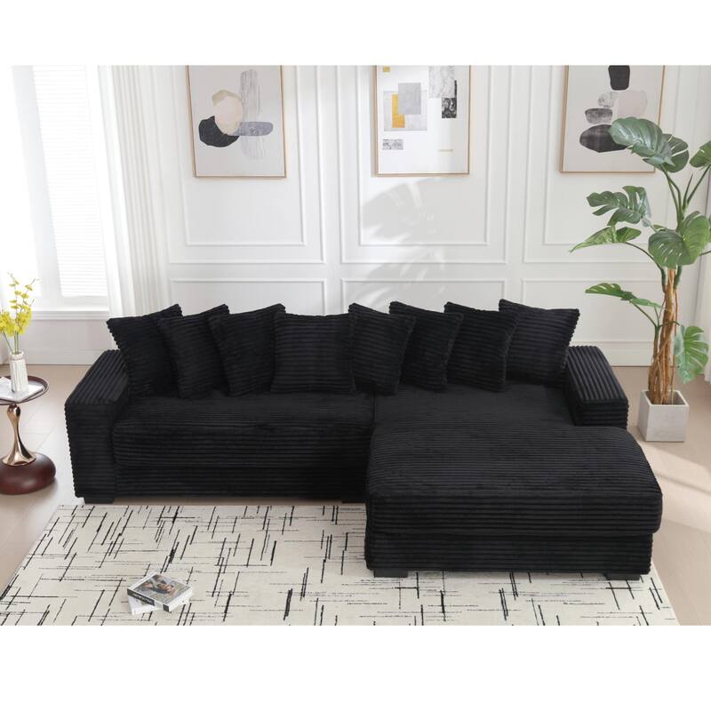111" Oversized L-Shaped Sectional Sofa with 8 Throw Pillows, Corner Corduroy Couch with Chaise for Living Room Apartment
