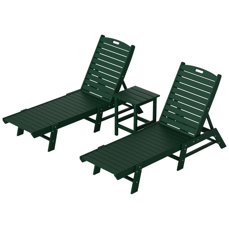 Laguna Hdpe All Weather Outdoor Patio Pool Reclining Armless Chaise Lounges With Square Side Table (3-Piece Set)