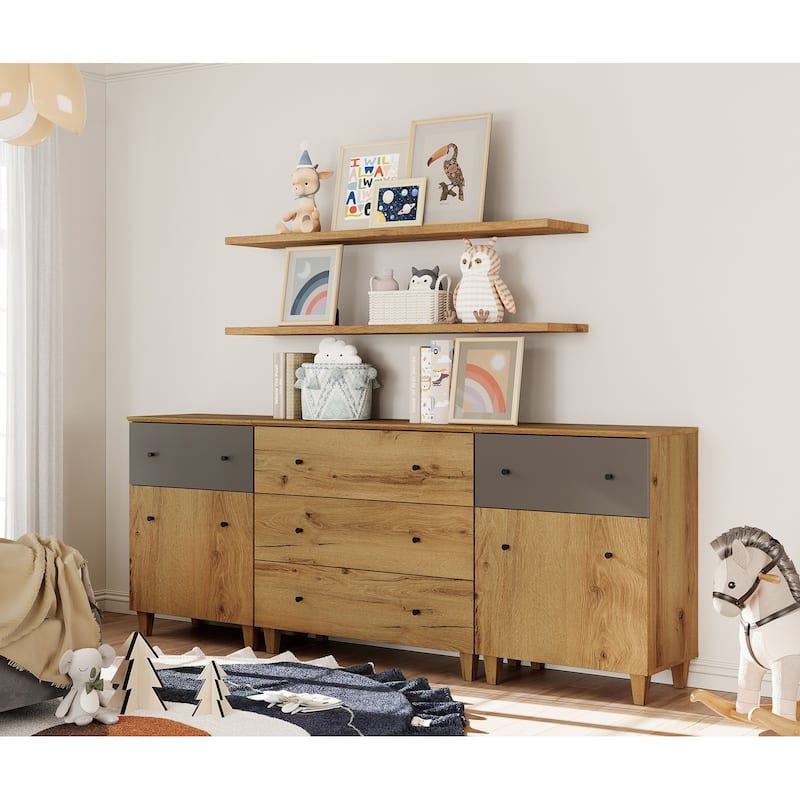 Wood Dresser with 5 Drawers and 2 Cabinets for Bedroom, 83" Wide