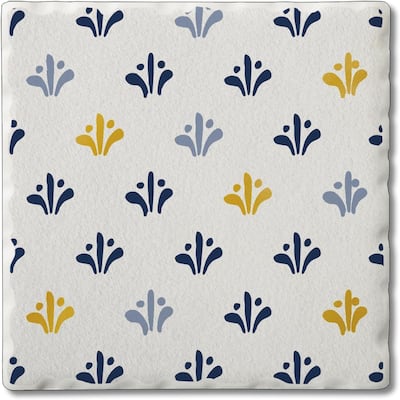 Mini Blue Florals 4 Pack Single Absorbent Stone Coaster with Protective Cork Backing Made in The USA 4" Square, Wipes Clean