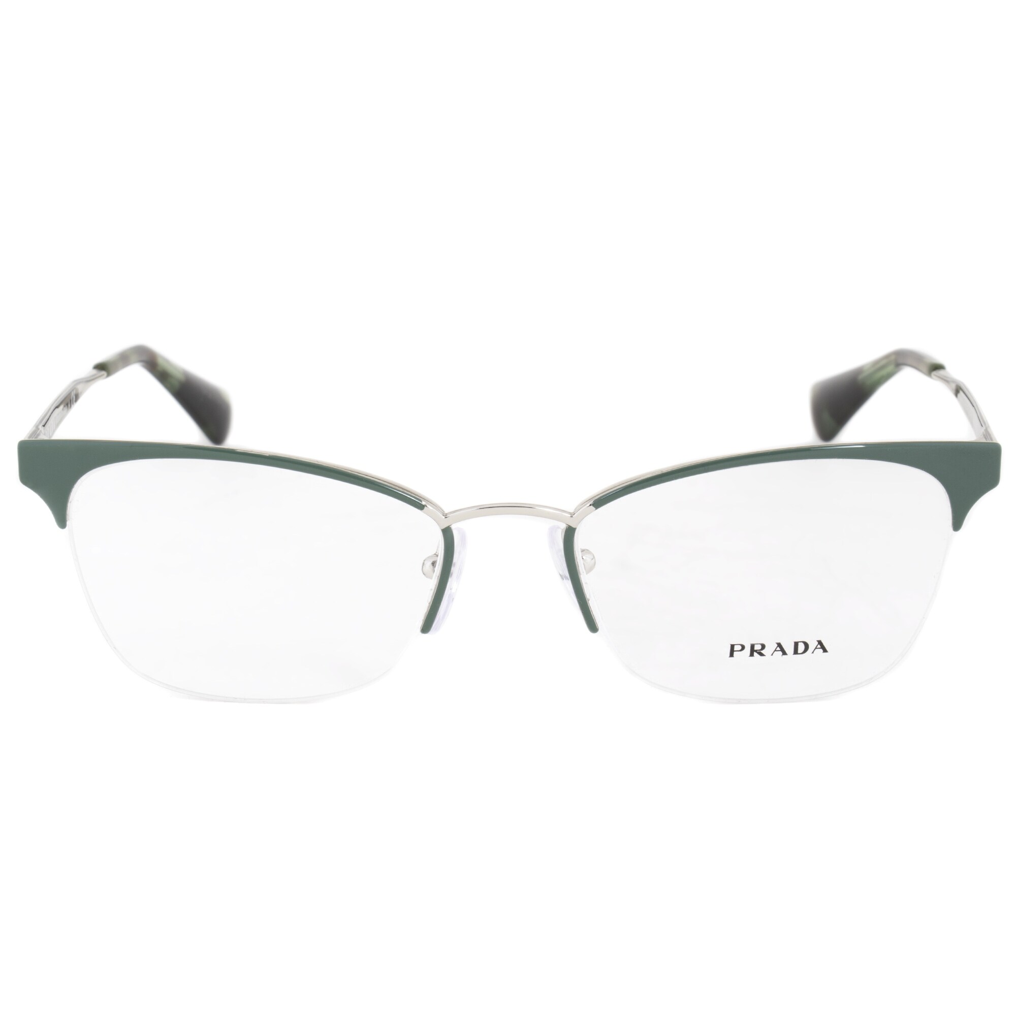 Shop Prada Pr65qv Uei1o1 Cat Eye Green Silver Eyeglass Frames