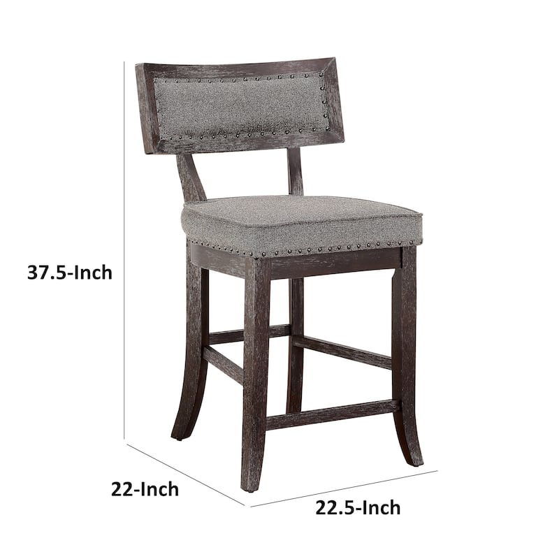 Shan 25 Inch Counter Height Chair, Nailhead Trim, Dark Brown Solid Wood