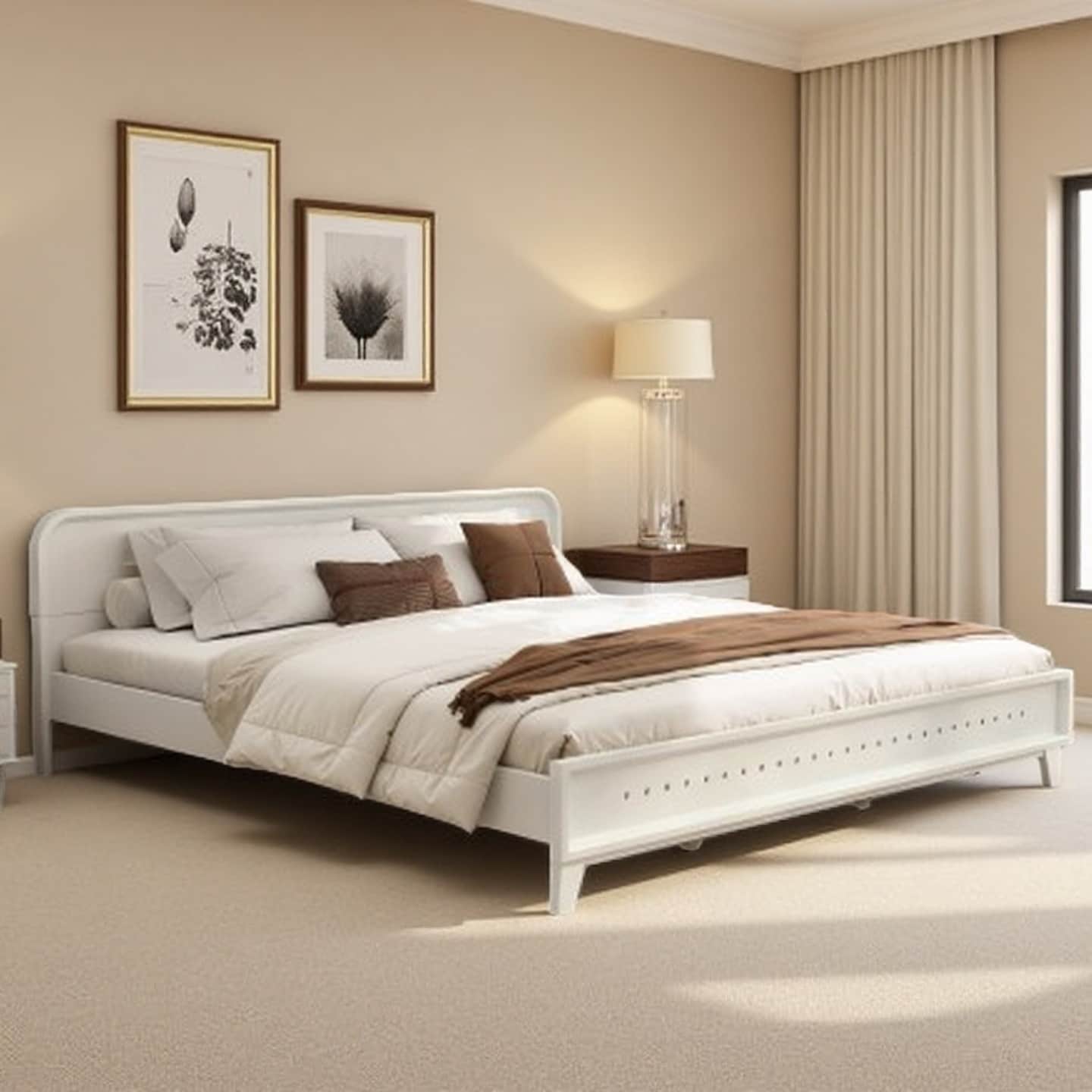 Queen Size Solid Pine Wood Bed Frame, No Box Spring Needed, Sturdy & Stable Design with Elevated Under-Bed Storage