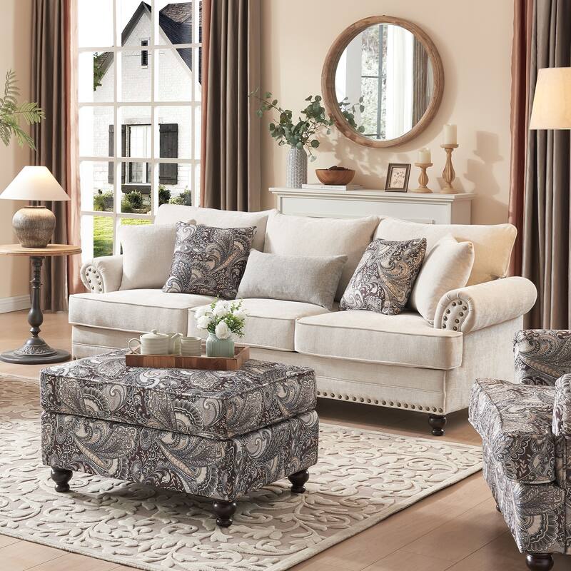 Morden Fort Classical Paisley Print Cocktail Rectangular Ottoman