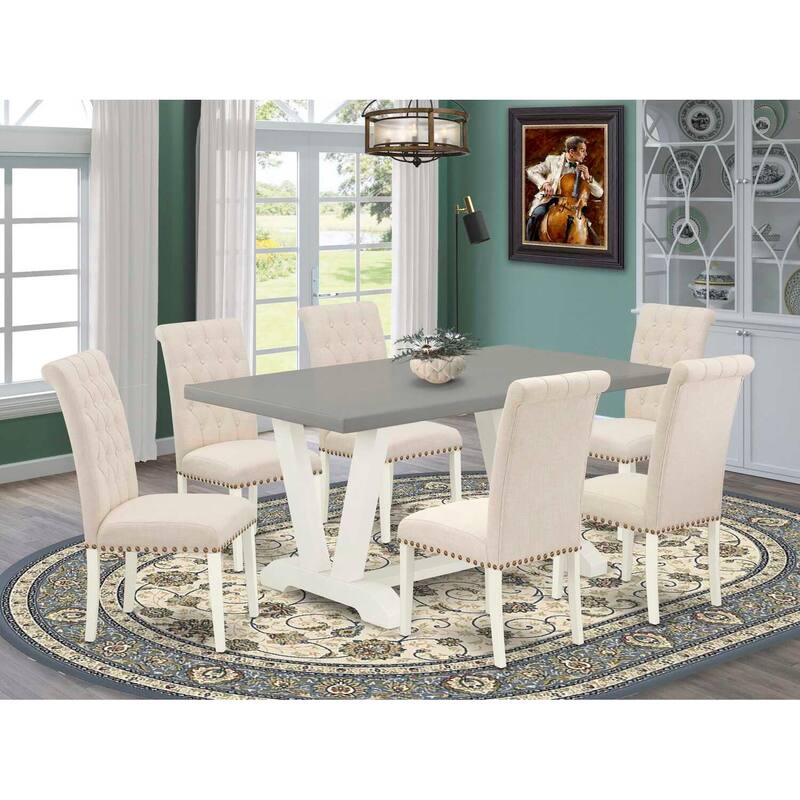 HomeStock 7-Piece Natural Oak Finish Solid Wood Top Dining Table with 6-Chairs