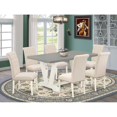 HomeStock 7-Piece Natural Oak Finish Solid Wood Top Dining Table with 6-Chairs