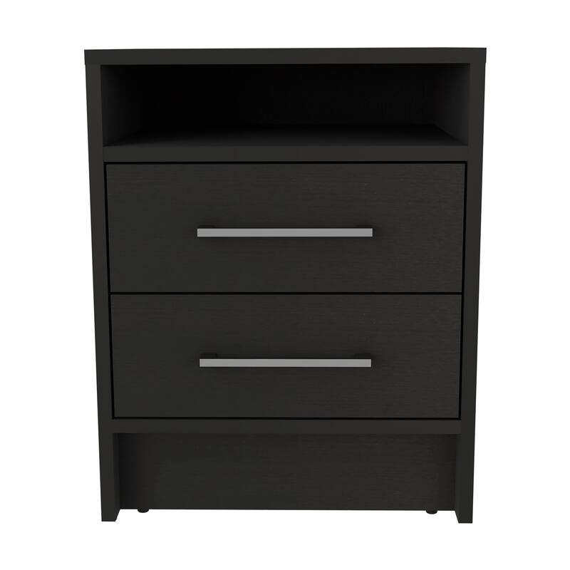 TUHOME Eter 2-Drawer Nightstand End Table with Metal Handles and Open Shelf