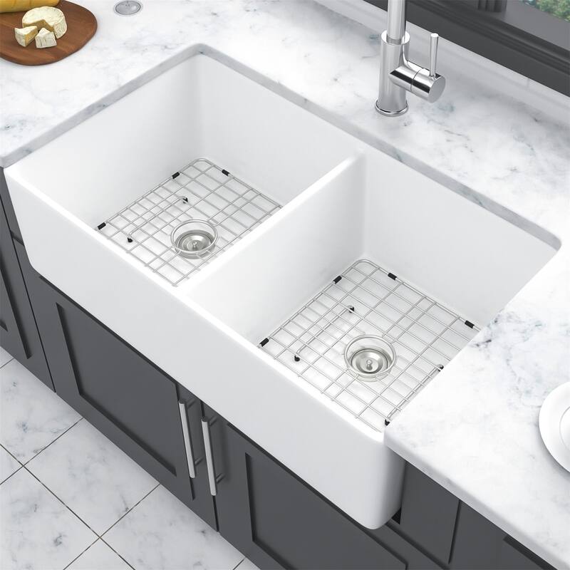 32 inches Ceramic Double Bowl Farm Apron Front Kitchen Sink Farmhouse