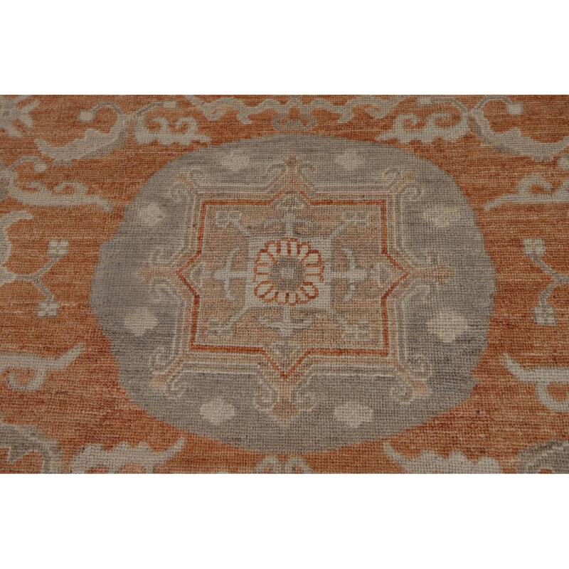 Orange Oushak Vegetable Dye Turkish Area Rug Hand-Knotted Wool Carpet - 8'3"x 9'9"
