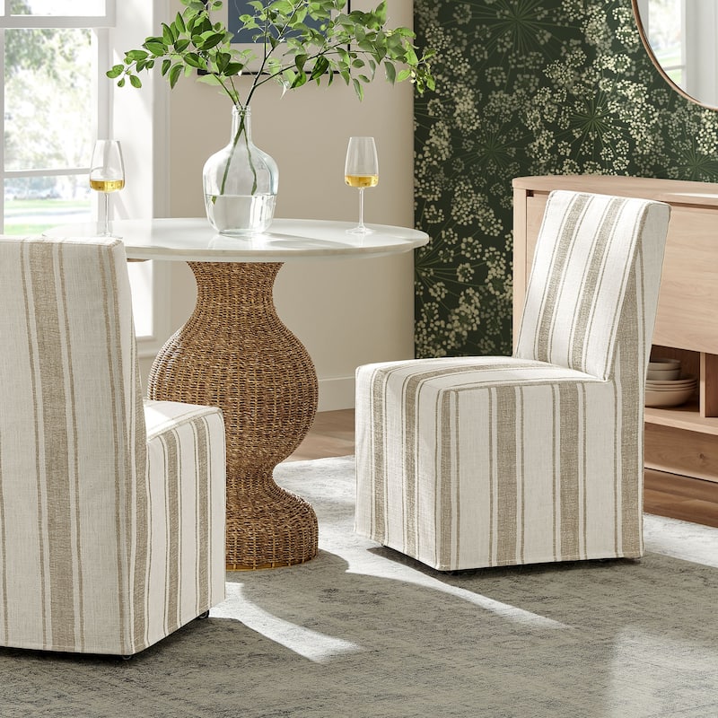 Tessera Striped Slipcovered Dining Side Chair - Tan Stripe
