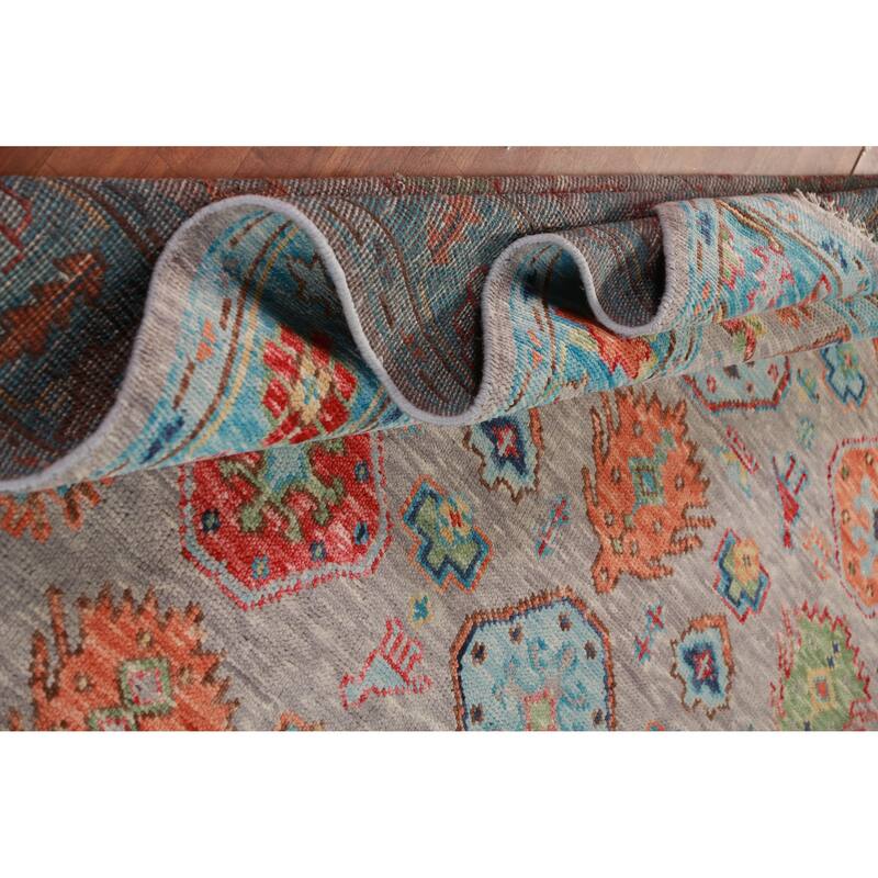 Geometric Oushak Oriental Area Rug Hand-Knotted Wool Carpet - 8'0" x 10'1"