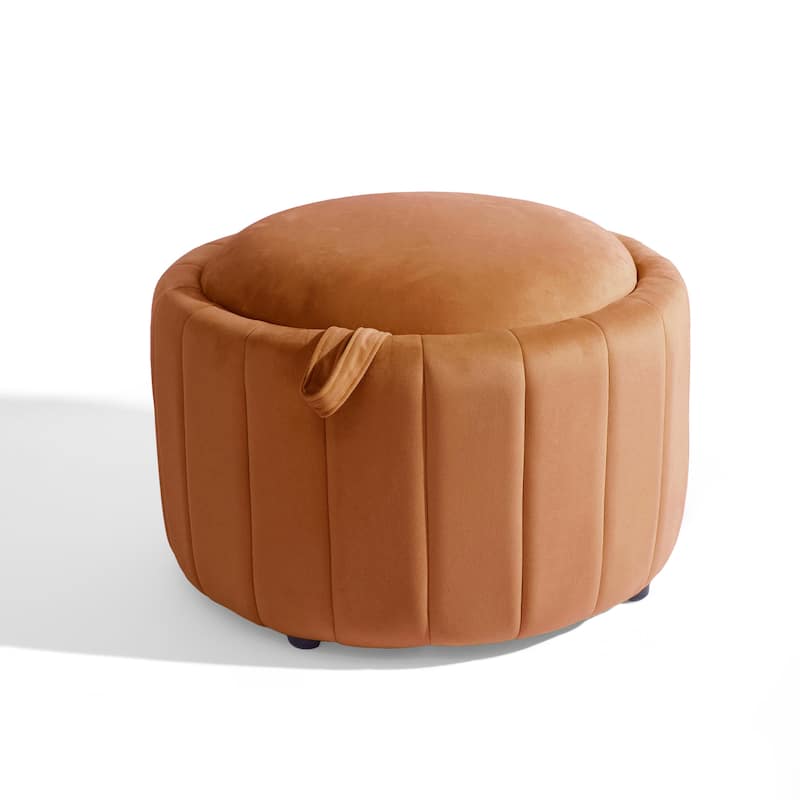 29" Modern Velvet Round Storage Ottoman