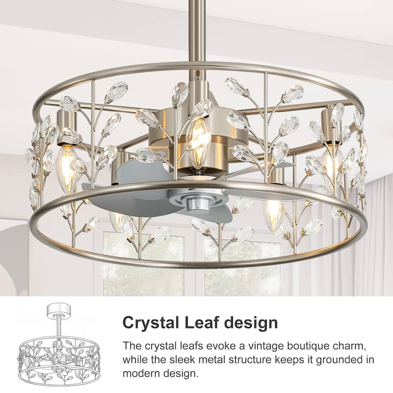 20" Glam Crystal Chandelier Caged Ceiling Fan with Light and Remote