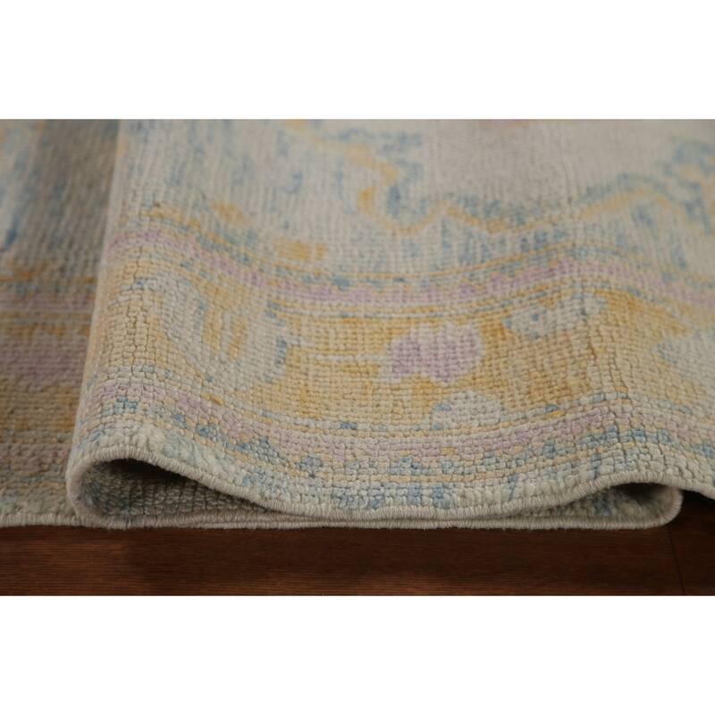 Blue Oushak Turkish Runner Rug Handmade Vegetable Dye Wool Carpet - 3'0"x 14'1"