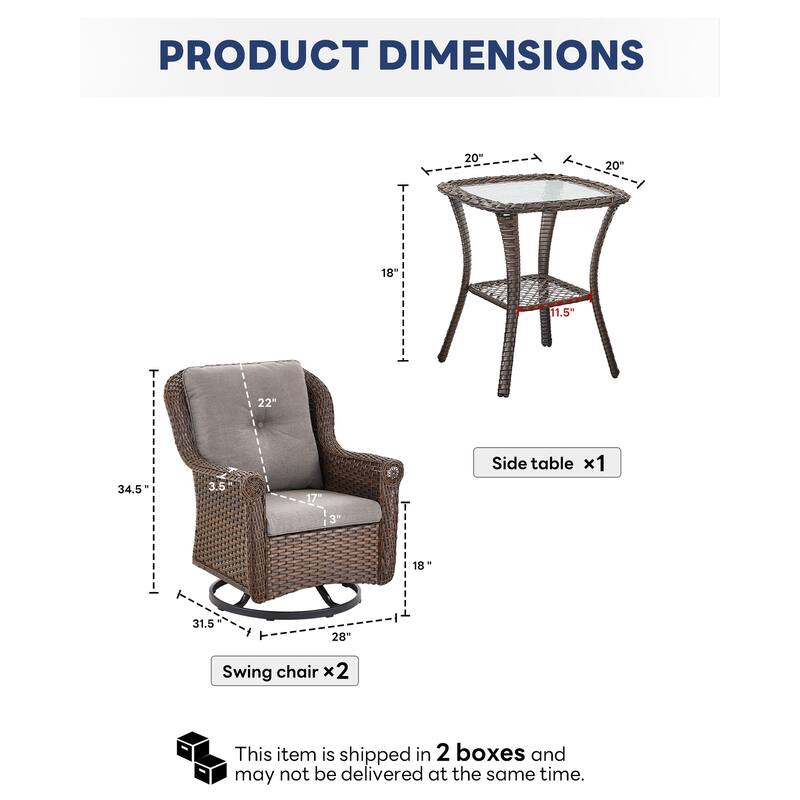Outdoor Patio 2 Swivel Chairs with Side Table