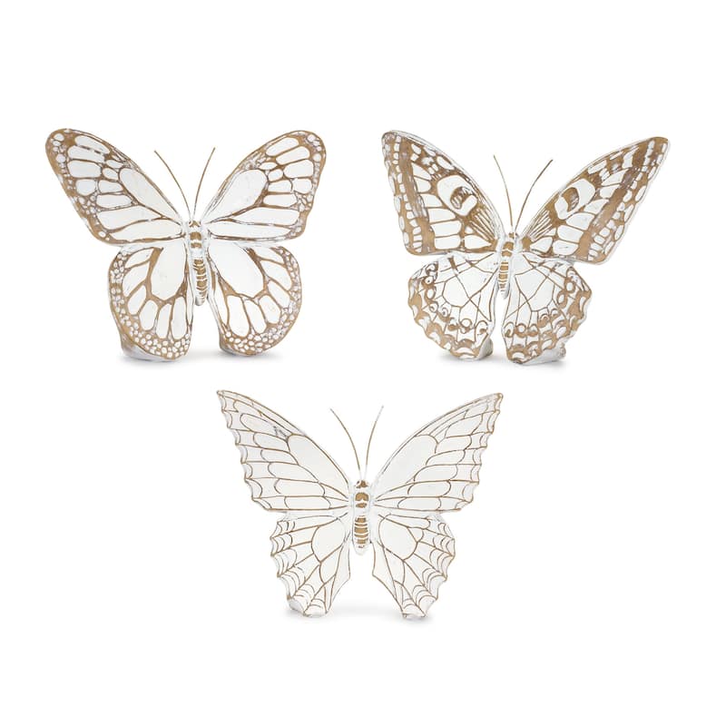 HomeRoots Set of Three 6" Brown And White Polyresin Butterfly Tabletop Sculpture - 2' X '5.75' X '7.25