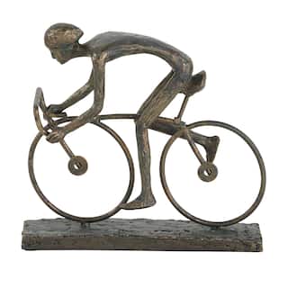 Bronze Polystone People Decorative Sculpture with Bike