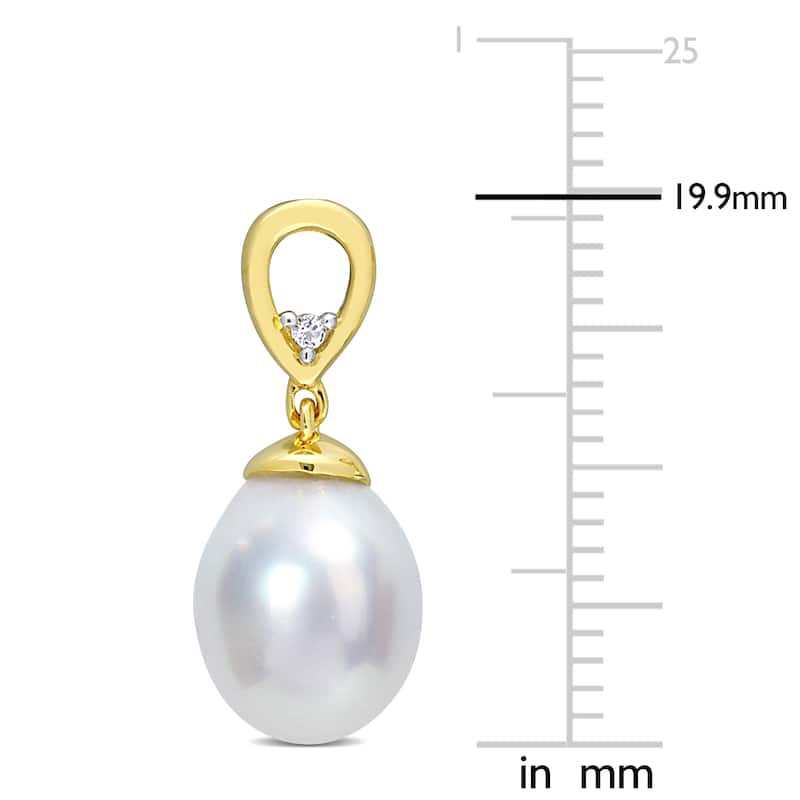 Miadora White Topaz and South Sea Cultured Pearl Earrings Yellow Silver