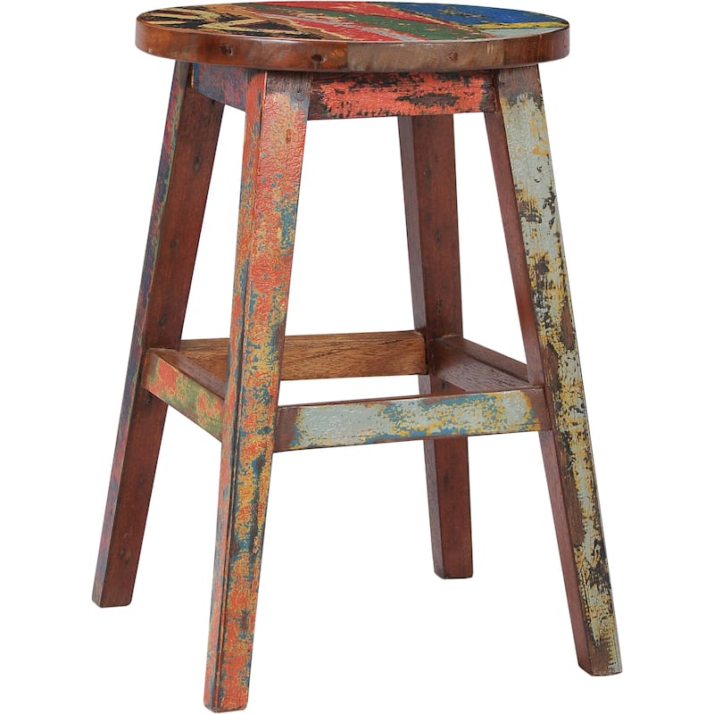 Marina Del Rey Round Recycled Teak Wood Boat Counter Stool
