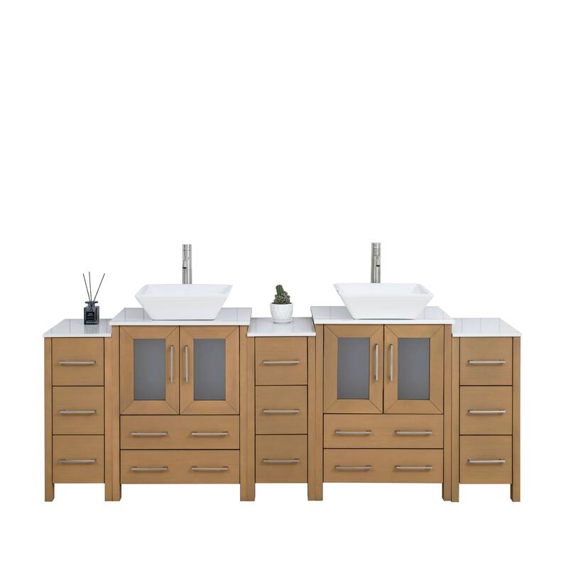Vanity Art 84-Inch Double Sink Bathroom Vanity Set with Engineered Marble Top and Free Mirror - 84 W X 18.5 D X 31.1 H