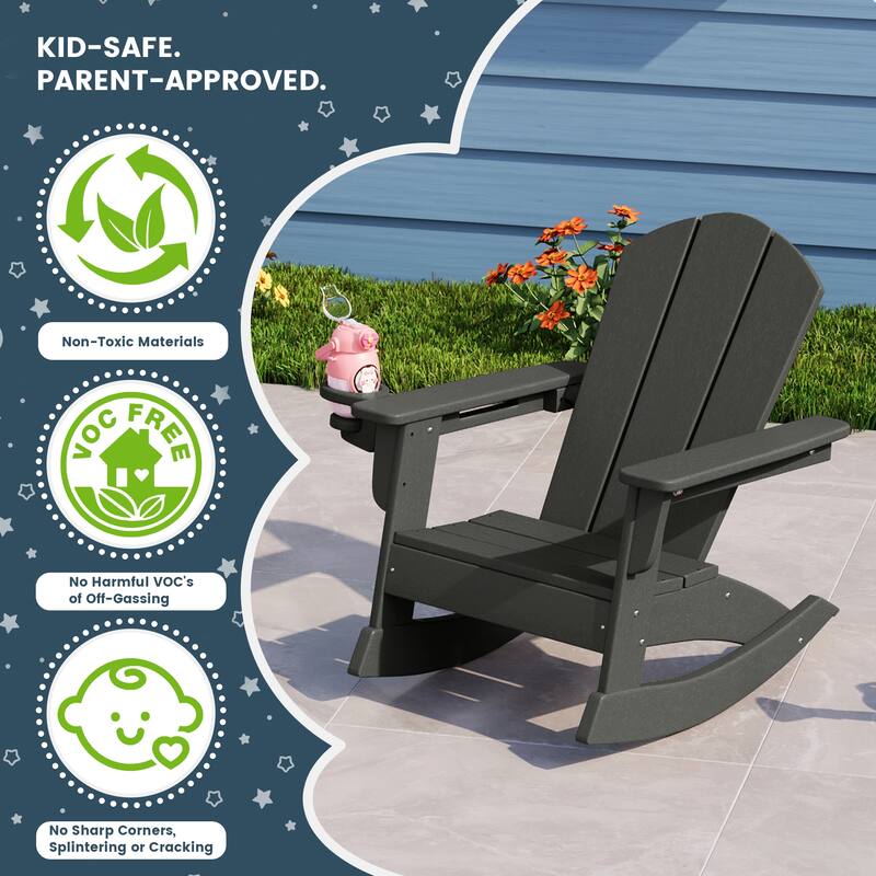 Laguna Kids Outdoor Poly Adirondack Rocking Chair with Cup Holder (Set of 2)