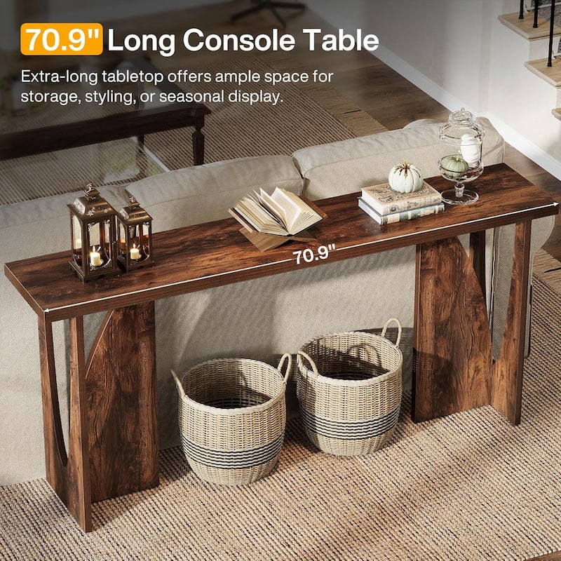 70.9 Inches Extra Long Narrow Console Table for Entryway, Walnut