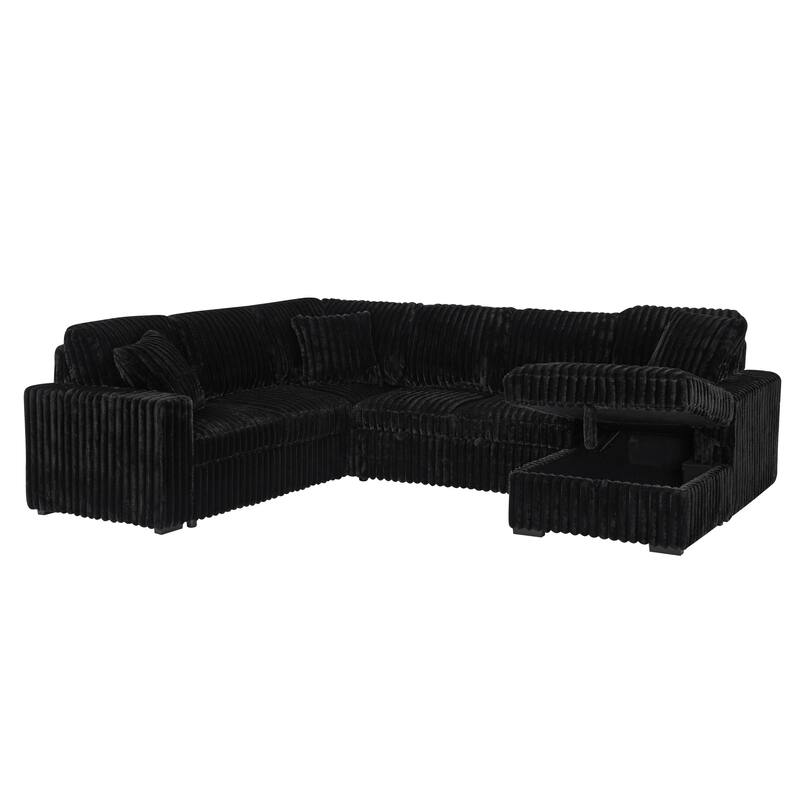 Roomfitters Oversized U Shaped Sectional Sleeper Sofa Bed with Pull Out Couch and Storage Chaise, Black