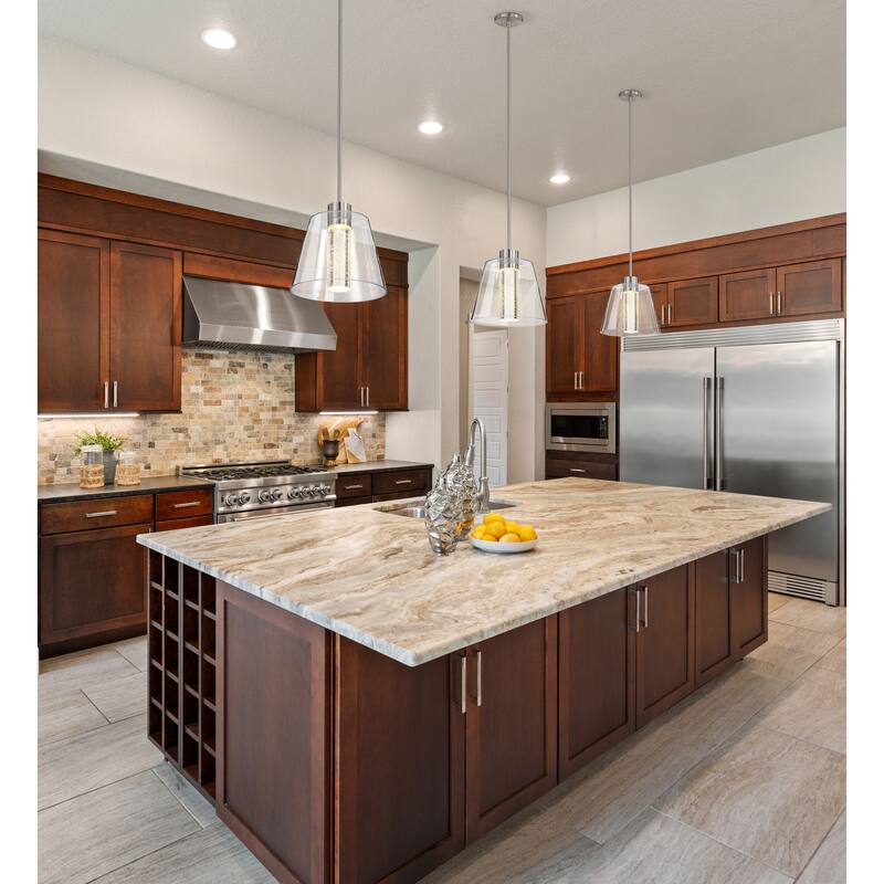 Aura 12 Inch LED Pendant Brushed Nickel K9 Bubble Crystal 3000K CCT - Brushed Nickel