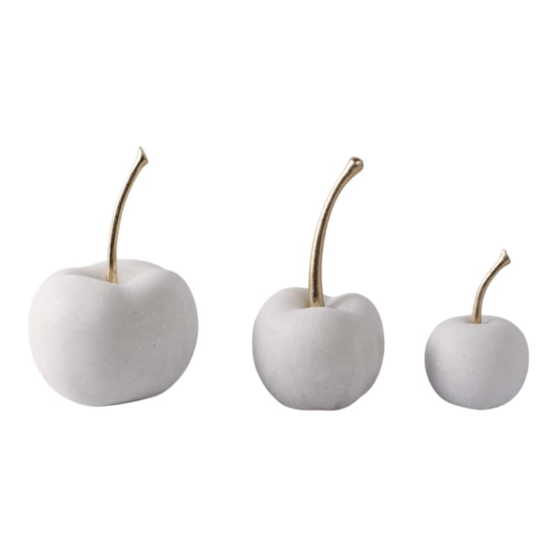 Polyresin Decorative Object Cherry Sculptures (Set of 3) - 8/5" White - 5.25" x 5.25" x 8"