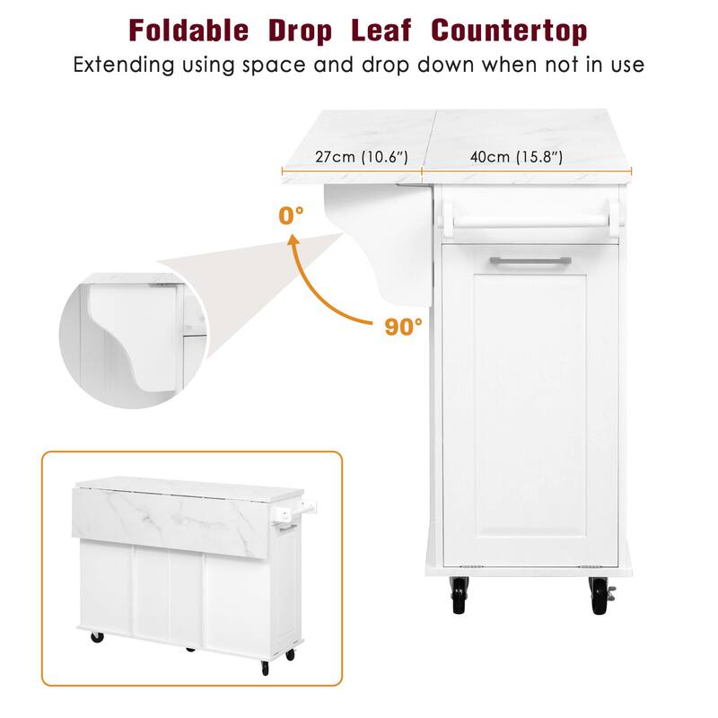 Morden 50.7" Kitchen Island with Storage Tilt Trash Can Cabinet and 2 Drawers